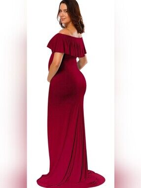Wine Red Off-Shoulder Maxi Dress Sz S